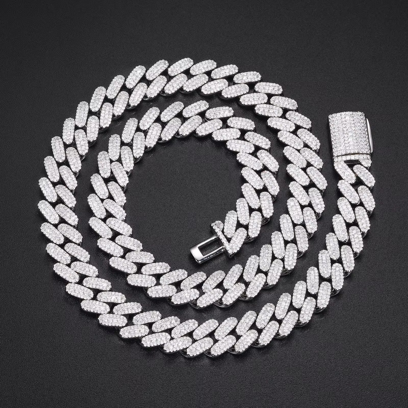 Cadena Cubana 12mm Full Moissanita VVS1 en Plata .925