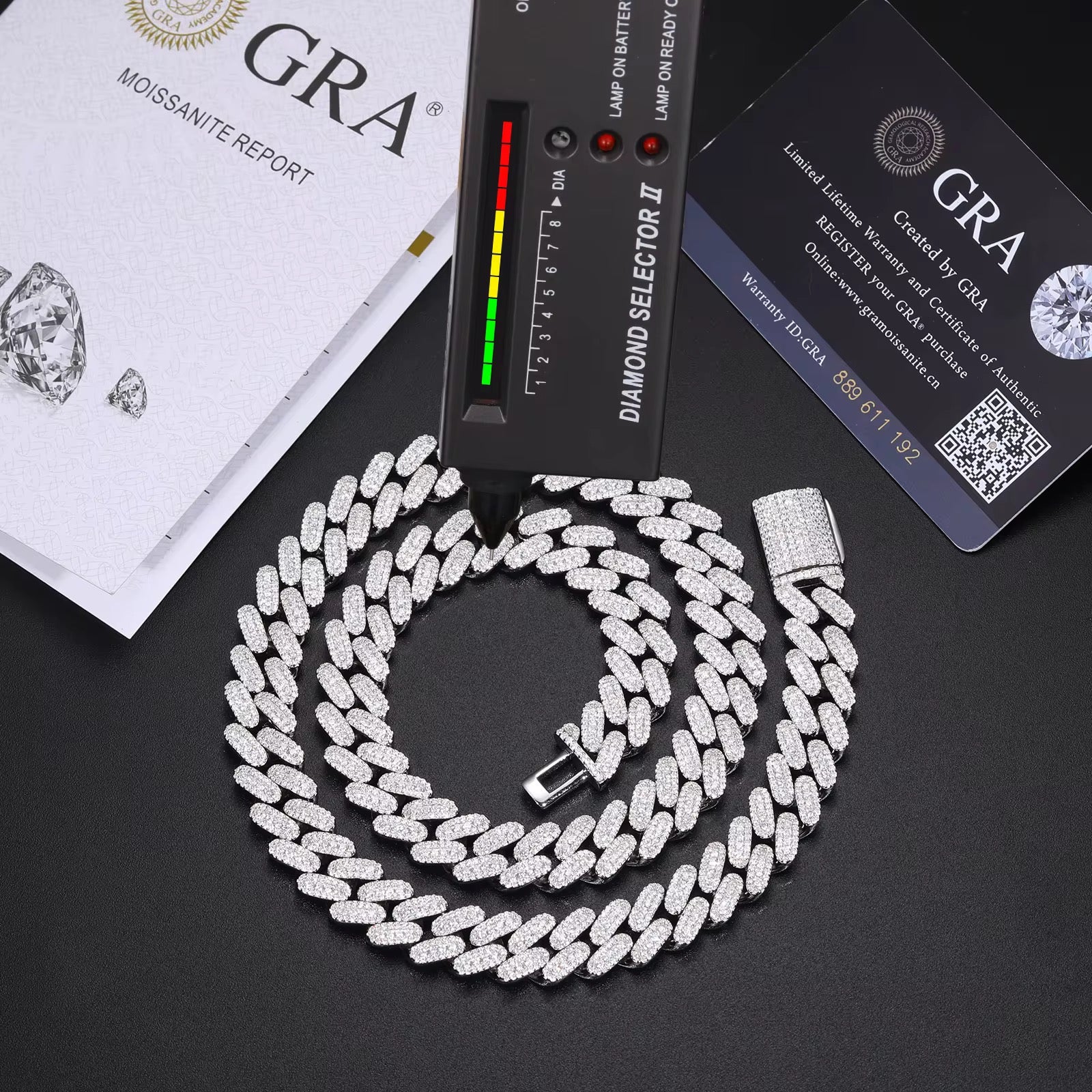 Cadena Cubana 12mm Full Moissanita VVS1 en Plata .925