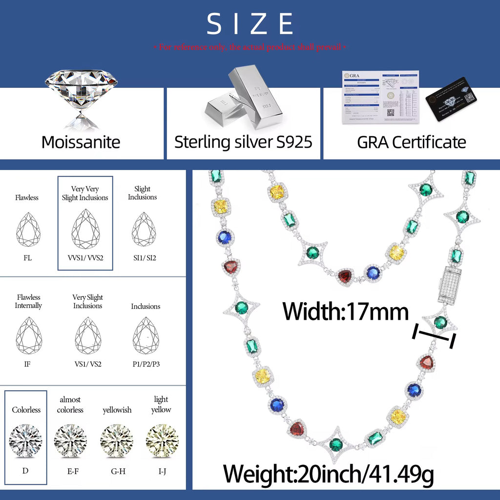 Cadena Mosaic Multicolor en Plata .925 con Moissanita VVS1 y Zirconias de Color