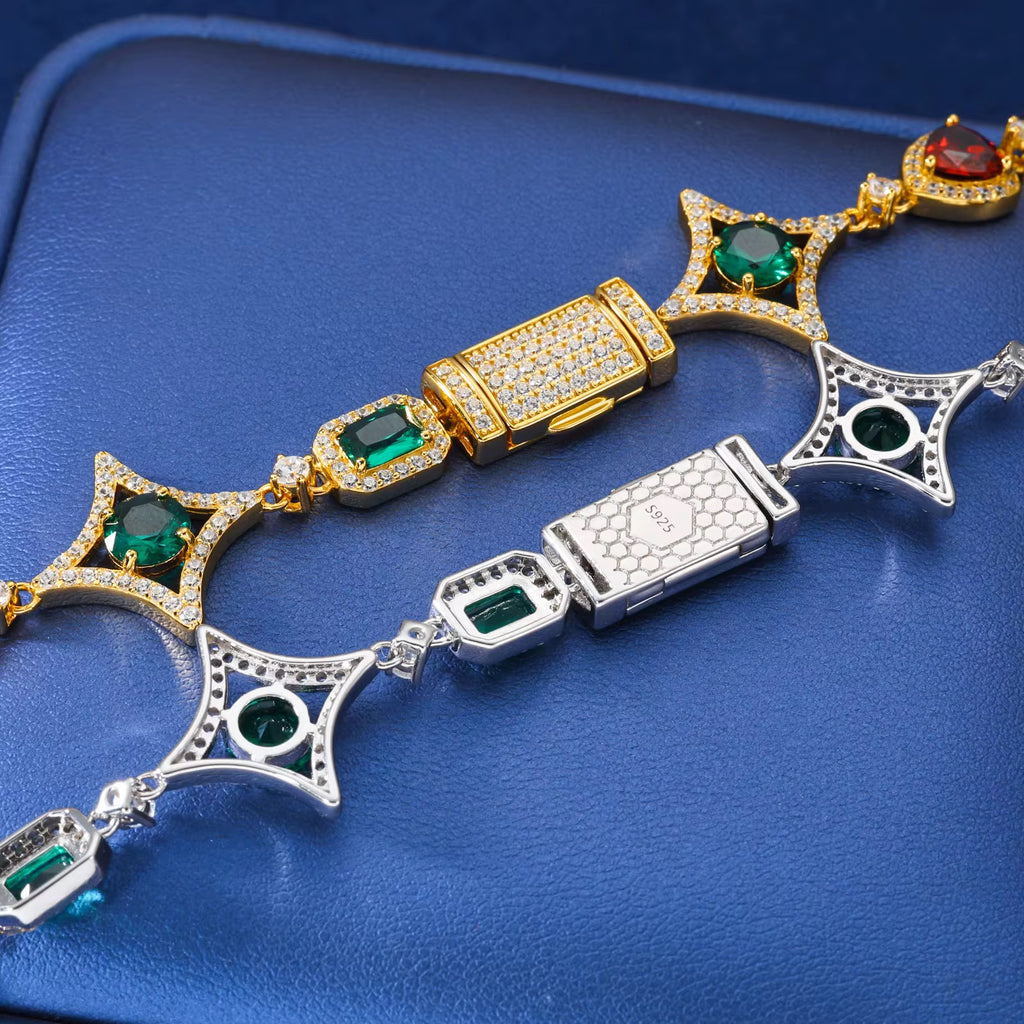 Cadena Mosaic Multicolor en Plata .925 con Moissanita VVS1 y Zirconias de Color